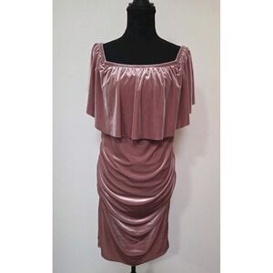 Women's‎ My Bump Off-Shoulder Velvet Fitted Soft Stretch Maternity Dress Pink Lg